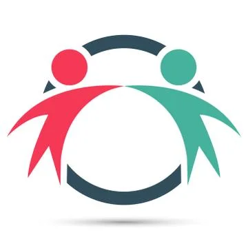 Vector graphic two happy people in a round colorful logo.icon team work,Vecto Stock Illustration