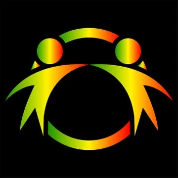 Vector graphic two happy people in a round colorful logo.icon team work,Vecto Stock Illustration