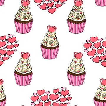 Vector graphic of the various sweets and desserts decorated into seamless Stock Illustration