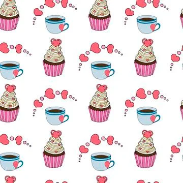 Vector graphic of the various sweets and desserts decorated into seamless Stock Illustration