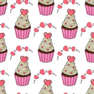 Vector graphic of the various sweets and desserts decorated into seamless Stock Illustration