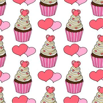 Vector graphic of the various sweets and desserts decorated into seamless Stock Illustration