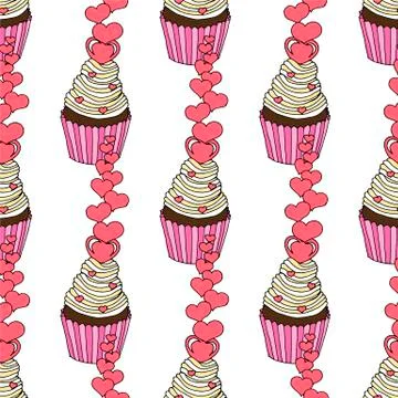 Vector graphic of the various sweets and desserts decorated into seamless Stock Illustration