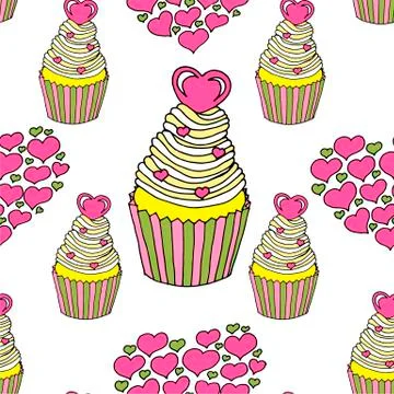 Vector graphic of the various sweets and desserts decorated into seamless Stock Illustration