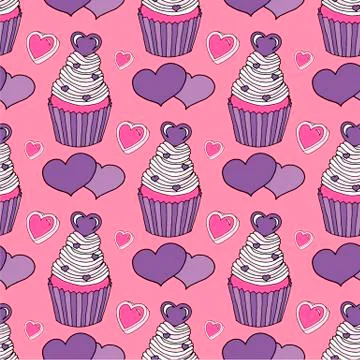 Vector graphic of the various sweets and desserts decorated into seamless Stock Illustration