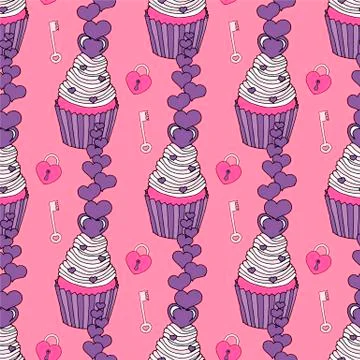 Vector graphic of the various sweets and desserts decorated into seamless Stock Illustration