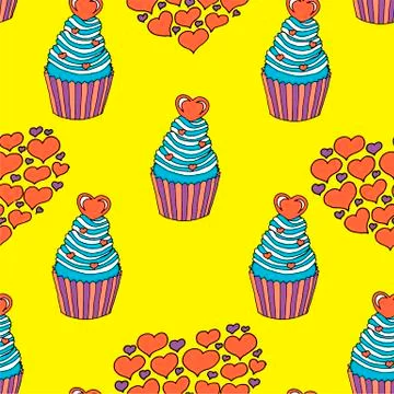 Vector graphic of the various sweets and desserts decorated into seamless Stock Illustration