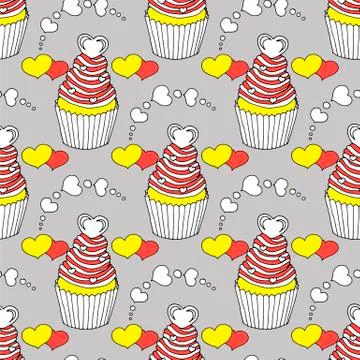 Vector graphic of the various sweets and desserts decorated into seamless Stock Illustration