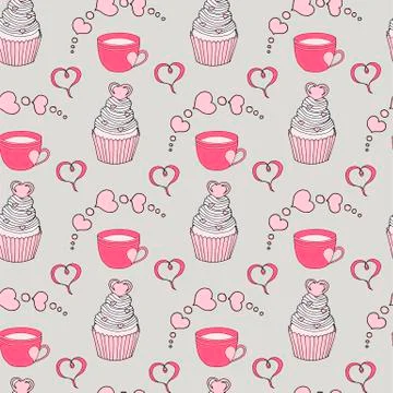 Vector graphic of the various sweets and desserts decorated into seamless Stock Illustration