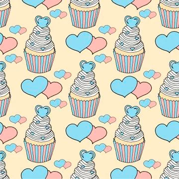 Vector graphic of the various sweets and desserts decorated into seamless Stock Illustration