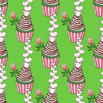 Vector graphic of the various sweets and desserts decorated into seamless Stock Illustration