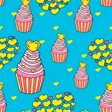 Vector graphic of the various sweets and desserts decorated into seamless Stock Illustration