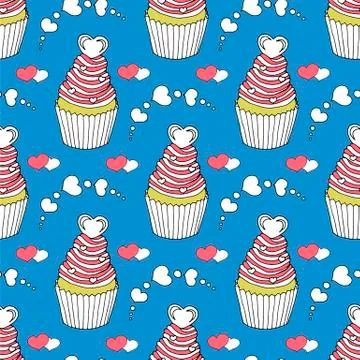 Vector graphic of the various sweets and desserts decorated into seamless Stock Illustration