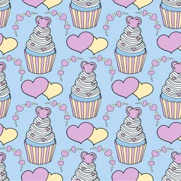 Vector graphic of the various sweets and desserts decorated into seamless Stock Illustration