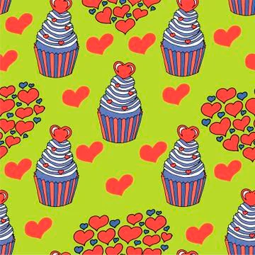 Vector graphic of the various sweets and desserts decorated into seamless Stock Illustration