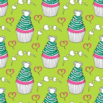 Vector graphic of the various sweets and desserts decorated into seamless Stock Illustration