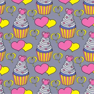 Vector graphic of the various sweets and desserts decorated into seamless Stock Illustration