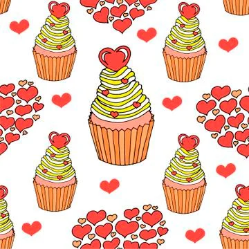 Vector graphic of the various sweets and desserts decorated into seamless Illustrazione stock