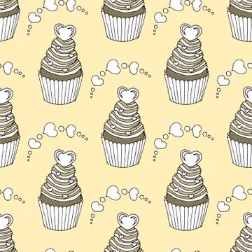 Vector graphic of the various sweets and desserts decorated into seamless Stock Illustration