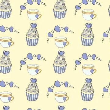 Vector graphic of the various sweets and desserts decorated into seamless Illustrazione stock