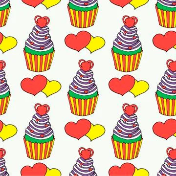 Vector graphic of the various sweets and desserts decorated into seamless Stock Illustration