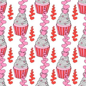 Vector graphic of the various sweets and desserts decorated into seamless Stock Illustration