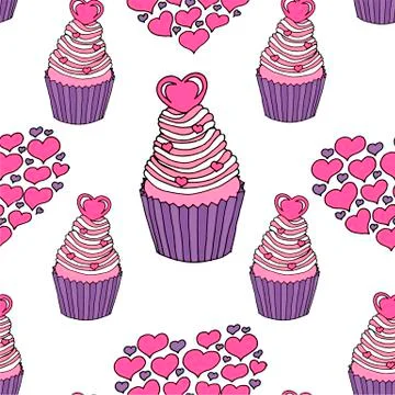 Vector graphic of the various sweets and desserts decorated into seamless Stock Illustration