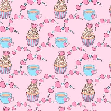 Vector graphic of the various sweets and desserts decorated into seamless Stock Illustration