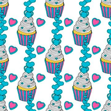 Vector graphic of the various sweets and desserts decorated into seamless Stock Illustration