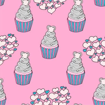 Vector graphic of the various sweets and desserts decorated into seamless Stock Illustration