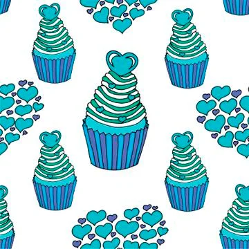 Vector graphic of the various sweets and desserts decorated into seamless Stock Illustration