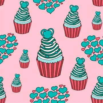 Vector graphic of the various sweets and desserts decorated into seamless Stock Illustration