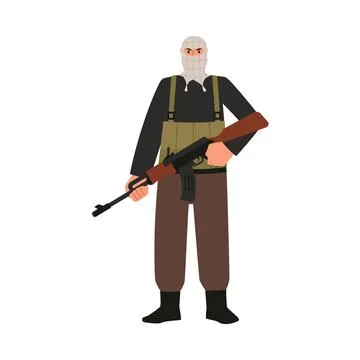 Vector graphics for the anti-terrorism Day, a man in a balaclava with a machine Stock Illustration