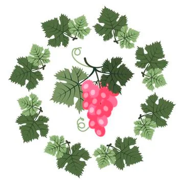 Vector graphics composition Wreath with Bunch of Pink Grapes Stock Illustration
