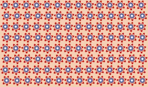 Vector graphics. Floral print. White-red-blue flowers on a beige background. Illustrazione stock