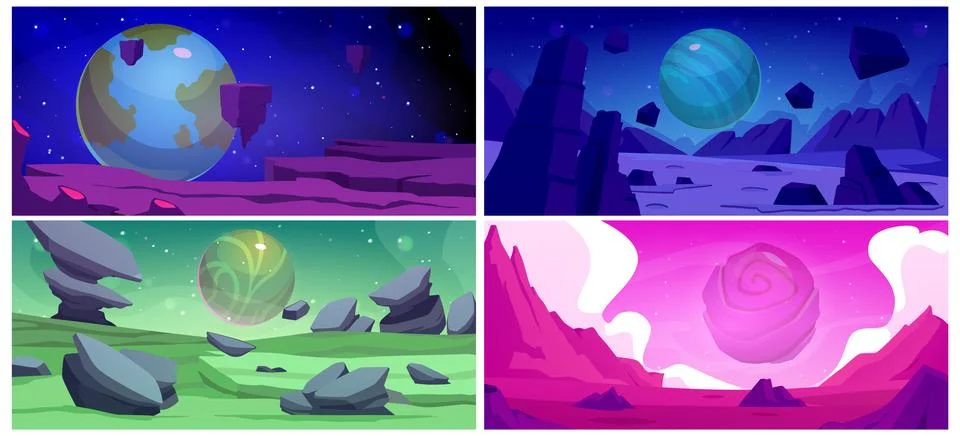 Vector graphics of a game collection depicting planets with a colorful surface Illustrazione stock