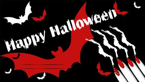 Vector graphics. Halloween and his characters. Claws scratch paper, bats fly. Illustrazione stock