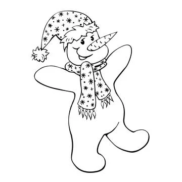 Vector graphics hand drawn snowman in Santa hat and scarf. Winter, snow, Chri Stock Illustration