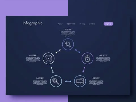 Vector graphics infographics with five options. Template for creating mobile  Stockillustratie