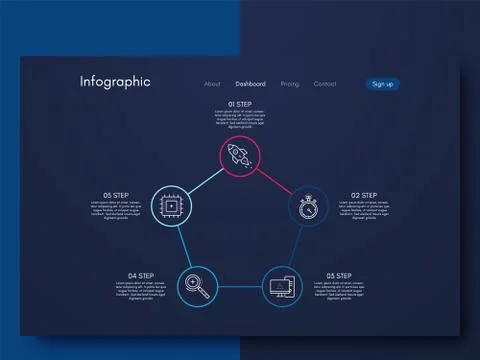 Vector graphics infographics with five options. Template for creating mobile  Stockillustratie