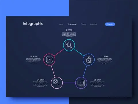 Vector graphics infographics with five options. Template for creating mobile  Illustrazione stock