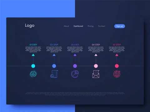 Vector graphics infographics with five options. Template for creating mobile  Illustrazione stock