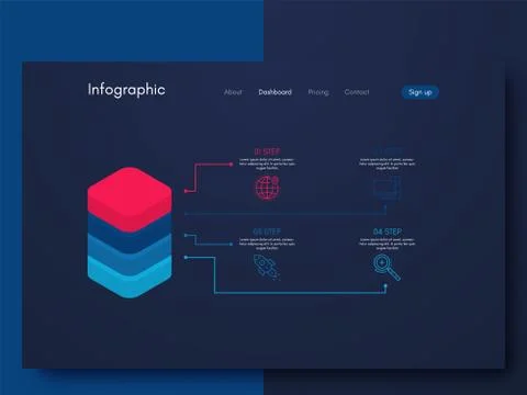 Vector graphics infographics with four options. Template for creating mobile  Stock Illustration