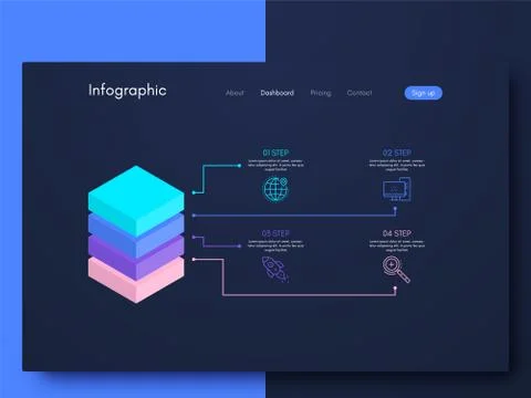 Vector graphics infographics with four options. Template for creating mobile  Stockillustratie