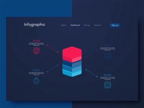 Vector graphics infographics with four options. Template for creating mobile  Illustrazione stock