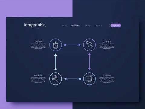 Vector graphics infographics with four options. Template for creating mobile  Illustrazione stock