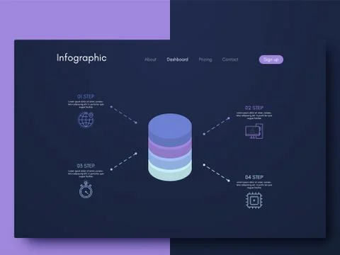 Vector graphics infographics with four options. Template for creating mobile  Illustrazione stock