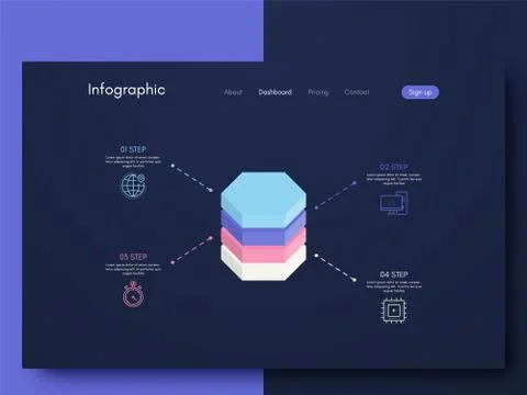 Vector graphics infographics with four options. Template for creating mobile  Illustrazione stock