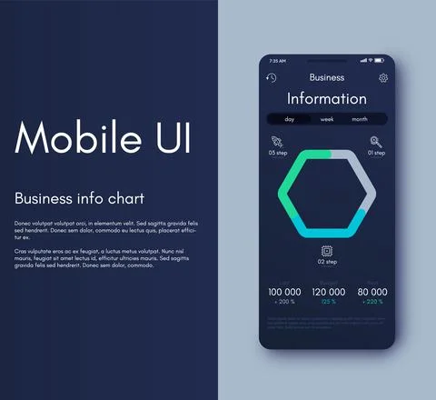 Vector graphics infographics with mobile phone. Template for creating mobile Illustrazione stock