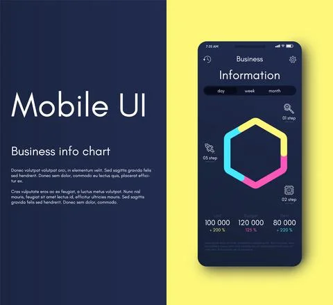 Vector graphics infographics with mobile phone. Template for creating mobile Illustrazione stock